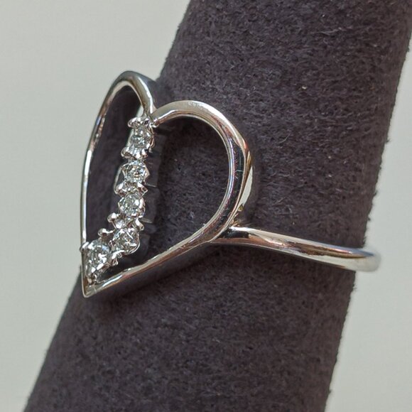 10k White Gold Open Heart Diamond Ring, Size 6.75 - Picture 4 of 16